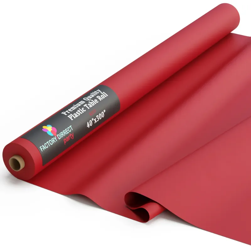 Photo 1 of Exquisite 300 ft. x 40 in. Red Plastic Tablecloth Rolls - Disposable Table Cover Rolls