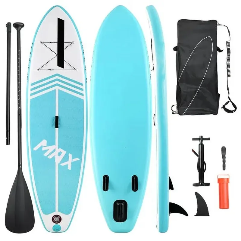 Photo 1 of 10' Inflatable Stand up Paddle Board 6' Thick SUP Paddle Board with Paddleboard Accessories Triple Action Pump Fishing Green