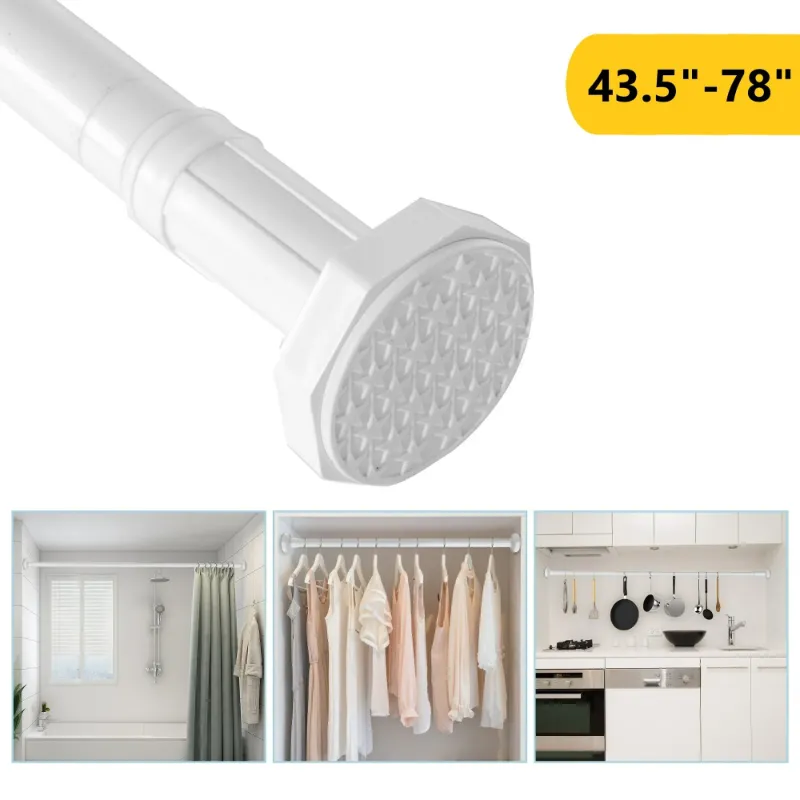 Photo 1 of 43.5"-78" Adjustable Tension Rod, Rust-Proof Hanging No Drilling Cabinet Wardrobe Closet Window Shower Curtain Rod, White (1 Pack)