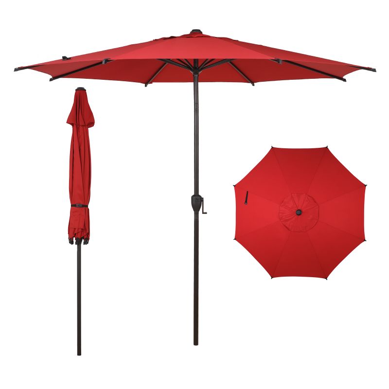 Photo 1 of Abba Patio 9ft Outdoor Patio Umbrella w/ Push Button Tilt and Crank, 8 Ribs, Red