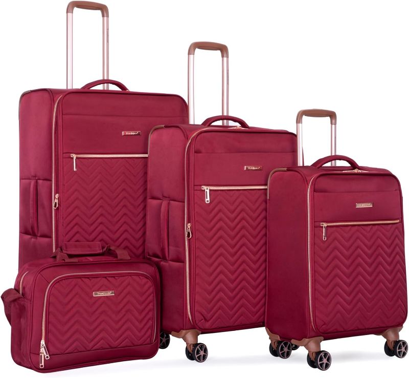 Photo 1 of 4-Piece Terylene Softshell Spinner Luggage Set,Softshell Terylene Luggage Set, Spinner Suitcases with Wheels, Expandable, Lightweight, Durable (16/20/24/28) (Red)