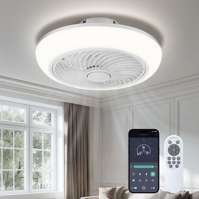 Photo 1 of BLITZWILL 18inch Flush Mount Ceiling Fans with Lights, Adjusting Light Colors and Wind Speeds, Timing Fan, for Indoor & Outdoor