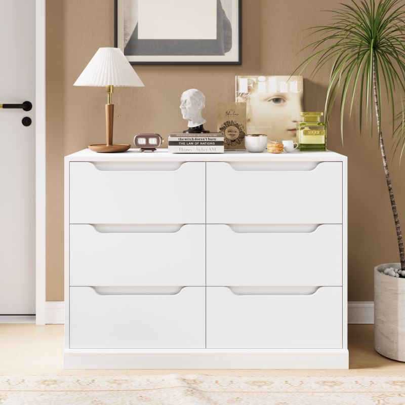 Photo 1 of Homfa 6 Drawer 42.5'' W Double Dresser, Modern Handless Wood Storage Cabinet for Bedroom Living Room, White