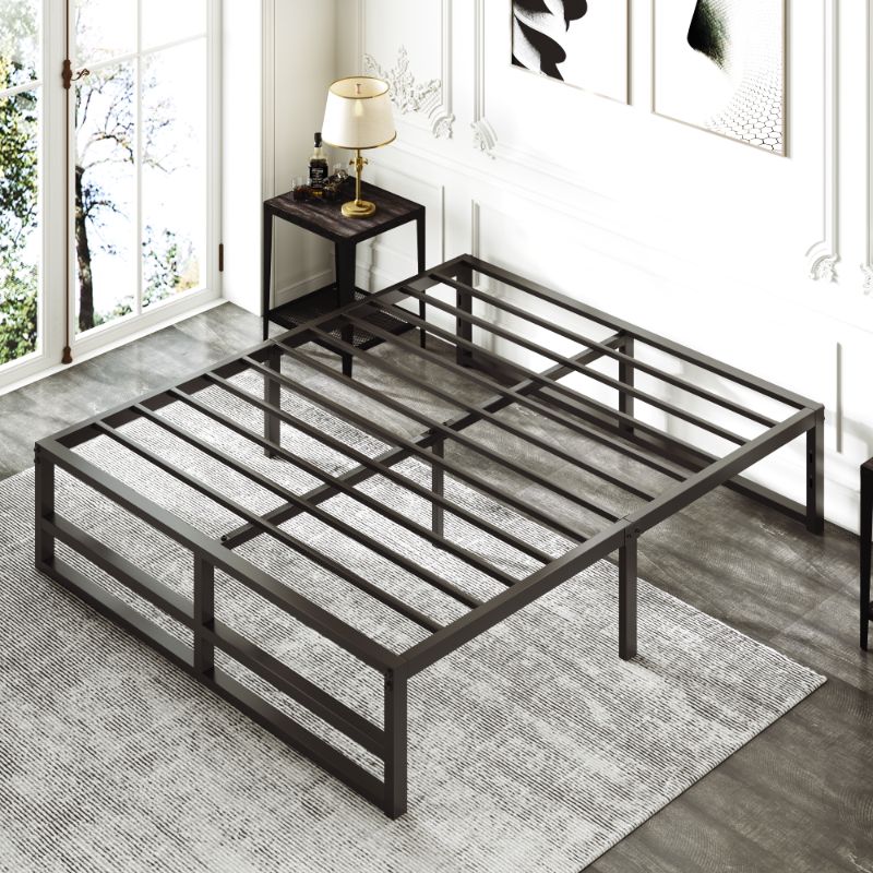 Photo 1 of Amolife Queen Size Metal Platform Bed Frame with 14" Under Bed Storage, Black