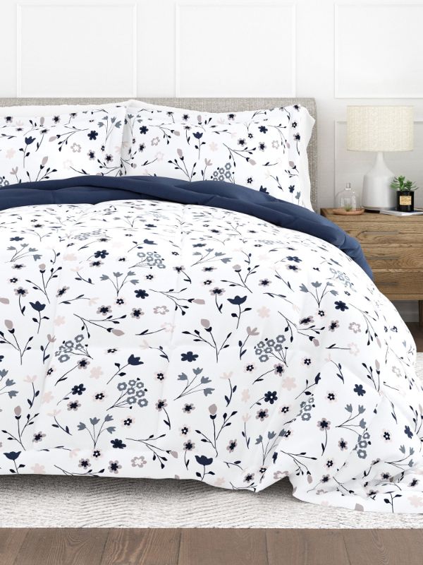 Photo 1 of Comfort Canopy - Navy Forget Me Not Timeless Print All Season Down-Alternative Comforter for Twin Beds