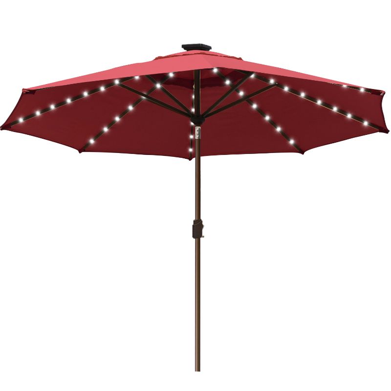 Photo 1 of Elite Sunbrella Solar Umbrellas 9ft Market Umbrella with 80 LED Lights Patio Umbrellas Outdoor Table Umbrella with Ventilation and 5 Years Non-Fading Top,Maroon