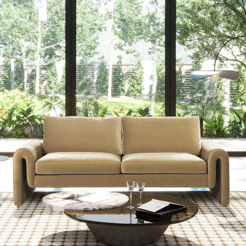 Photo 1 of Jennifer Taylor Home Mason 85" Fully Upholstered Arched Arm Living Room Sofa Couch, Camel Brown Beige Performance Velvet
