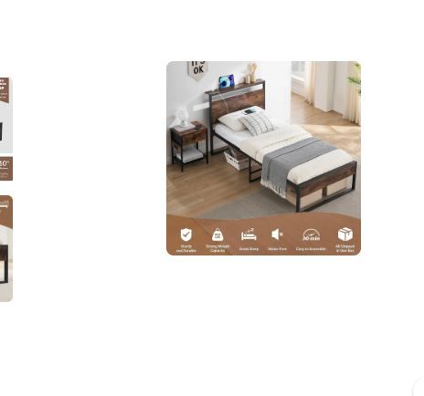 Photo 1 of *** SEE NOTES ***Behost 14" Twin Bed Frame with Headboard , Power Outlets Platform Beds for Bedroom, Rustic Brwon