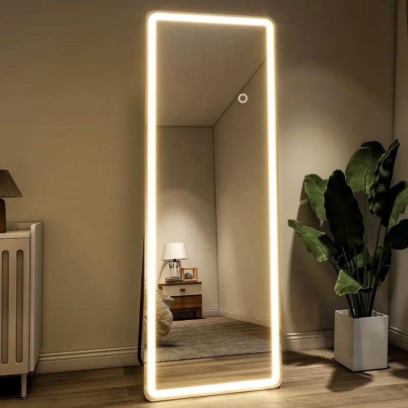 Photo 1 of BEAUTYPEAK 64" x 21" LED Rectangle Full Length Mirror Standing Floor Mirror with Safe Corners,White