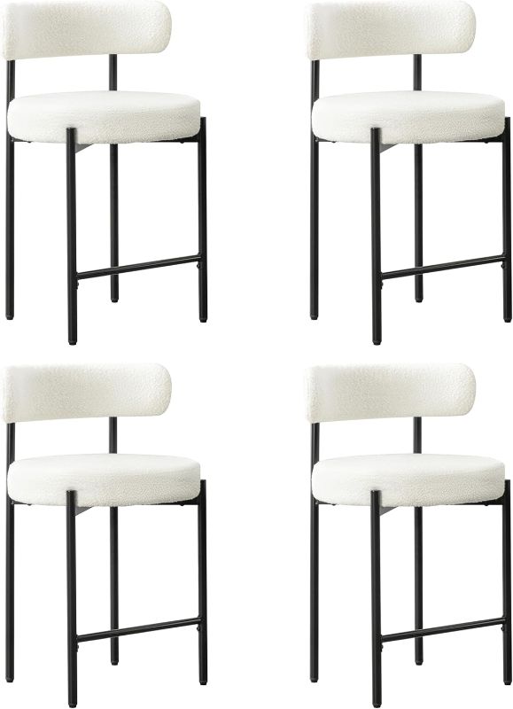 Photo 1 of *Similar to* 24'' Boucle Counter Stools Set of 4, White Bar Stools with Backs, Counter Height Bar Stools for Kitchen Island/Kitchen Counter, Upholstered Counter Chairs
