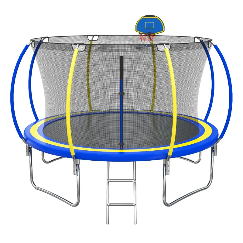 Photo 1 of 12FT Trampoline with Basketball Hoop for Kids and Adults, SEGMART Upgrade Outdoor Trampoline with Safety Enclosure Net, Heavy Duty Backyard Trampoline with Ladder for Lawn Garden Yard, Bule