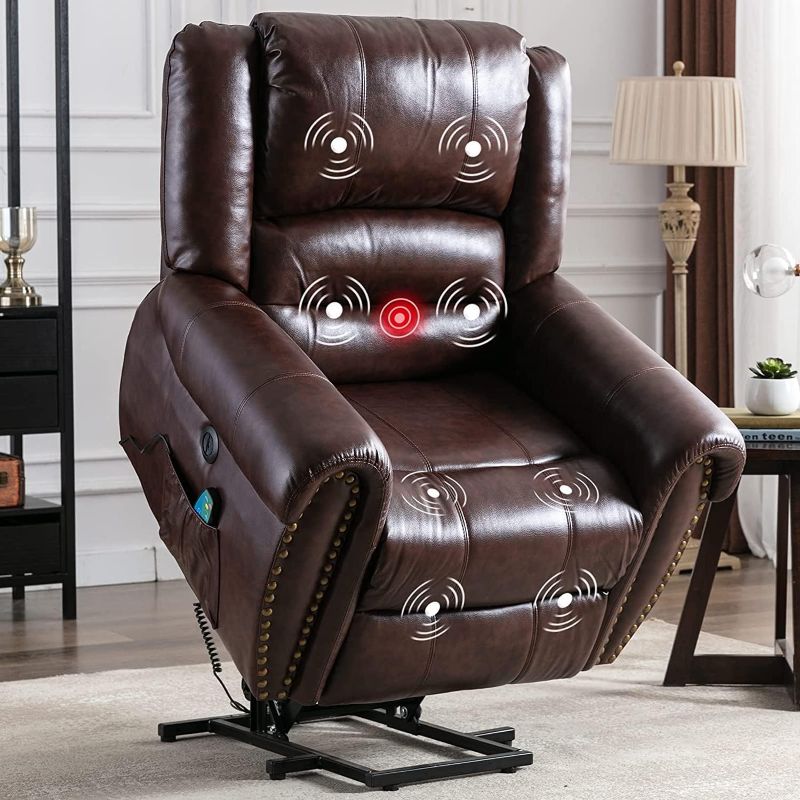 Photo 1 of ***MISSING PARTS*** Phoenix Home Power Lift Chair for Elderly Leather Electric Reclining Oversized Sofa with Massage & Heating, USB Ports, Side Pocket, Large, Brown