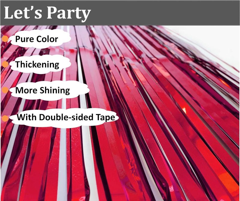 Photo 1 of 3PC Red Foil Fringe Curtains Party Decorations, Tinsel Backdrop Party Streamers Decorations, Foil Curtain Backdrop for Parties,Red Tinsel Backdrop Curtains Streamer Backdrop for Christmas Decorations