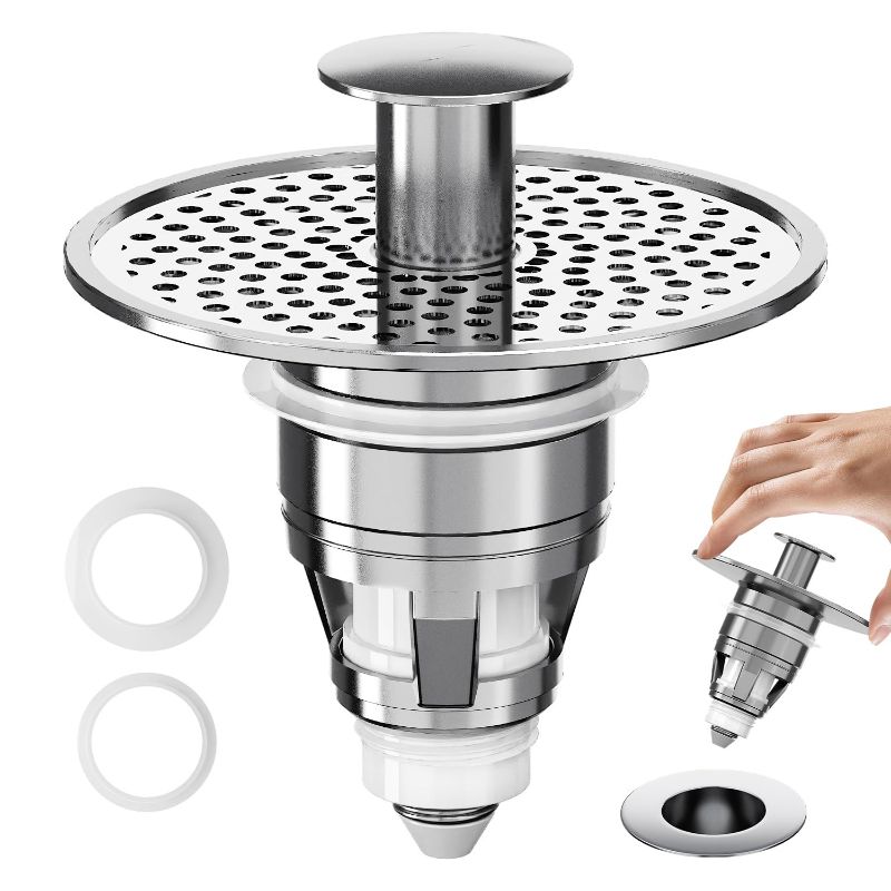 Photo 1 of AJIJING Bathroom Sink Stopper, Double-Filtered Drain Stopper, Pop-Up Sink Drain Stopper for 1.05~1.4 Inch Standard Drain Holes, Sink Plug with Hair Catcher, Anti-Clogging Bathroom Sink Drain Strainer