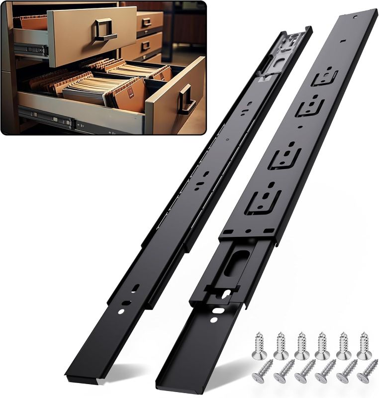 Photo 1 of 16 inch Soft Close Drawer Slides Full Extension Side Mount Rails - Noiseless Guide Glides Cabinet Kitchen Runners with Ball Bearing & 100 Lb Load Bearing Capacity– 1 Pair Black
