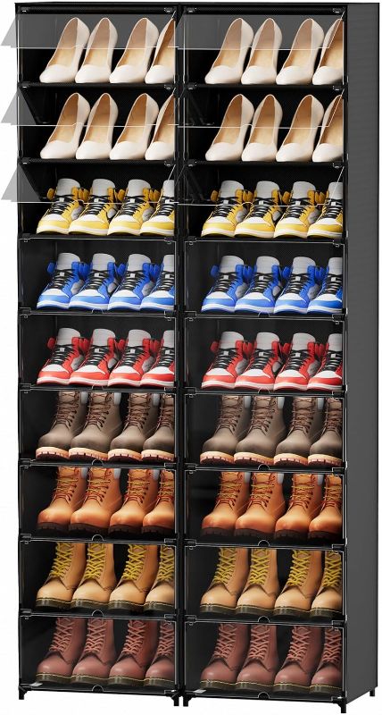 Photo 1 of fiducial home 9 Tiers Tall Large Shoe Storage Cabinet 36 Pairs Closed High Top Shoe Rack Holder Organizer with Clear Lid?Fit Size 12
