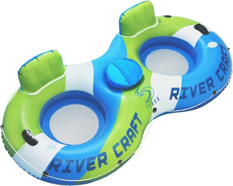 Photo 1 of Heavy Duty River Tube, Inflatable Floating Tube with Backrests, Cupholders & Handles - Extra Large, Deluxe Pool Tube for Summer Relaxation
