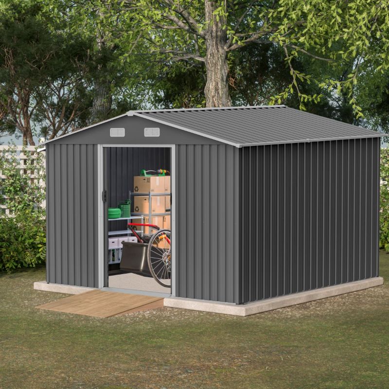 Photo 1 of 10×8 FT Outdoor Storage Shed: Metal Base, Lockable Doors, Weather-Resistant
