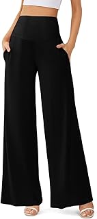 Photo 1 of JZC Women's Wide Leg Pants with Pockets Lightweight Yoga Pants High Waisted Beach Loose Flowy Trousers All Black M