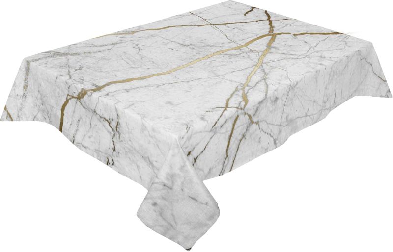 Photo 1 of Gray Gold Wild Symbol Marble Pattern Cotton Linen Tablecloth 60x120inch, Table Covers for Kitchen Dinning Wedding Banquet Tabletop