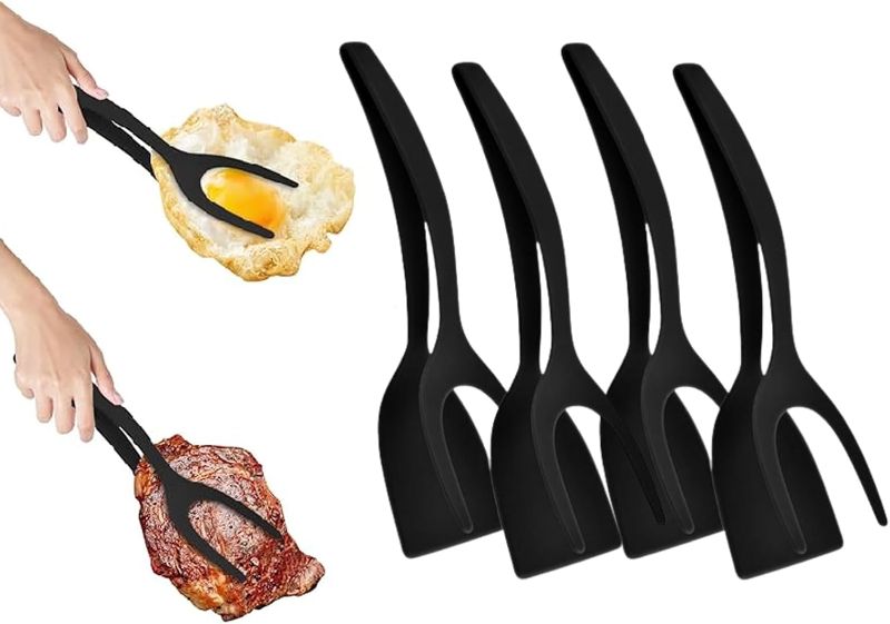 Photo 1 of 
Grip and Flip Spatula Tongs 2 in 1 Spatula and Tongs Egg Pancake Fish French Toast Omelette Making Home Kitchen Cooking Tool (4Pcs Black)