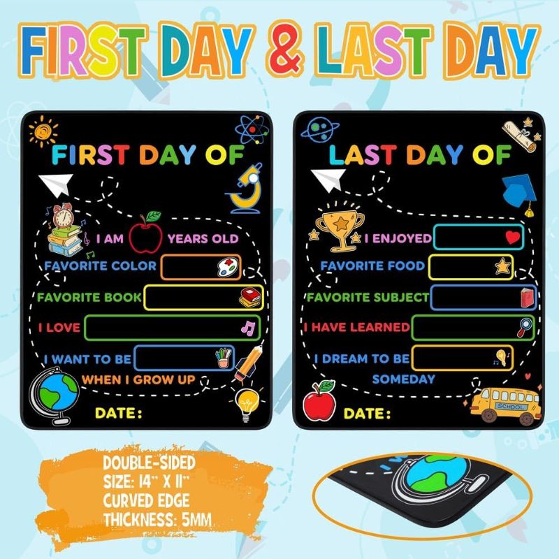 Photo 1 of 
SEVADA First Day of School Board Sign, 14x11 in Back to School Chalkboard Sign, Double-Sided My First Day of School Sign Reusable, 1st and Last Day of Grade...