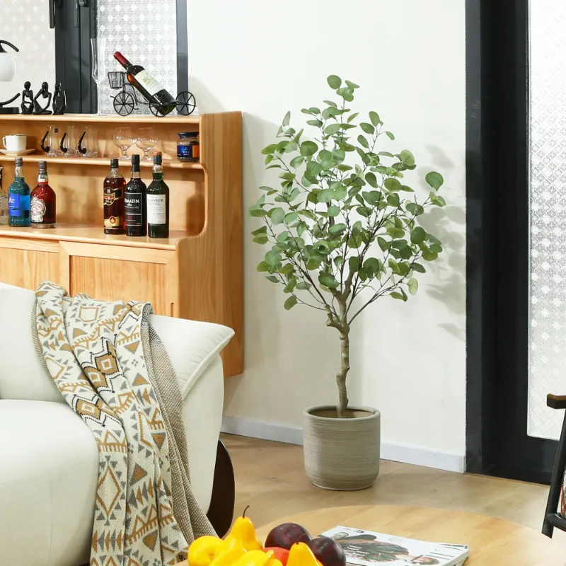 Photo 1 of   Artificial Plants 4ft Artificial Eucalyptus Silk Tree in Pot, Faux Plastic Eucalyptus Plant with Durable Plastic Trunk for Home Decor Office House Living Room Indoor Outdoor