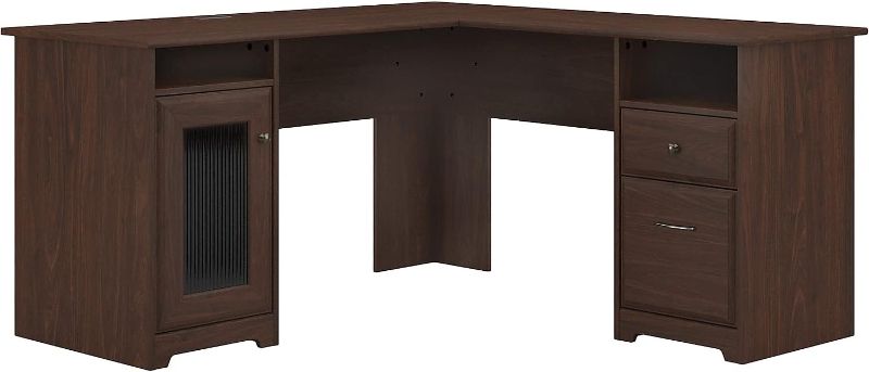 Photo 1 of Bush Furniture Cabot L Shaped Computer Desk in Modern Walnut | Corner Table with Drawers for Home Office