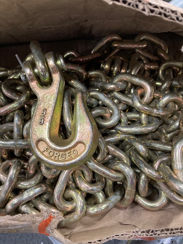 Photo 2 of 3/8-IN X 20-FT forged 70 Yellow Zinc Plated Steel Tow Chain with Grab Hooks, 6600lbs, Truck Trailer Chain, Tie Down Chain, Binder Chain