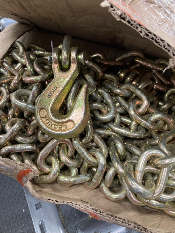 Photo 3 of 3/8-IN X 20-FT forged 70 Yellow Zinc Plated Steel Tow Chain with Grab Hooks, 6600lbs, Truck Trailer Chain, Tie Down Chain, Binder Chain