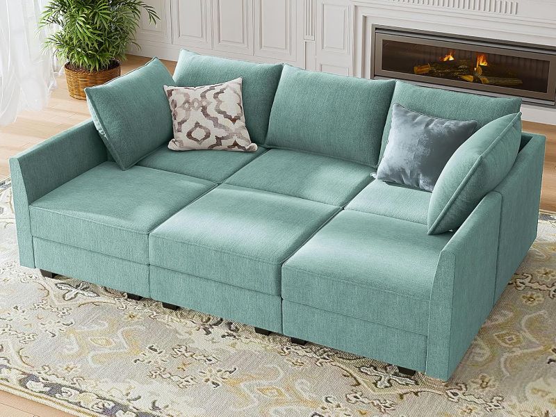 Photo 1 of  Modular Sectional Sleeper Sofa Bed U Shaped Modular Sofa with Storage Seats Sleeper Sectional Sofa Modular Couch, Aqua Blue