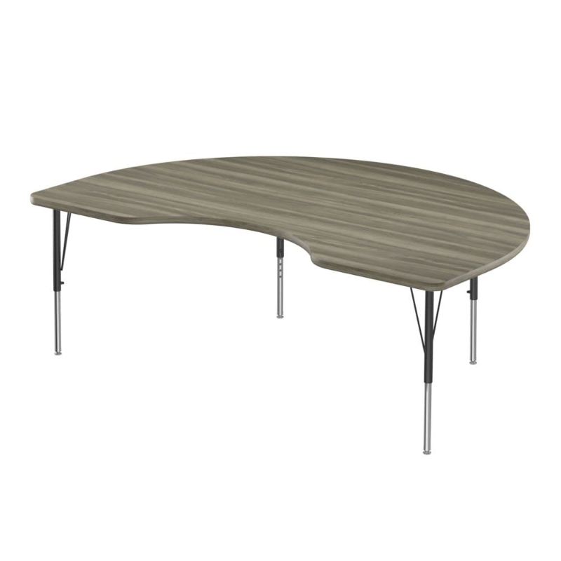 Photo 1 of **it doesn't have the legs.. just the table***Correll 48"x72" Kidney Shaped Classroom Activity Table, Height Adjustable (19"-29") New England Driftwood Top & Edge, Durable HP Laminate, Black/Chrome Legs, School Furniture, Made in The USA