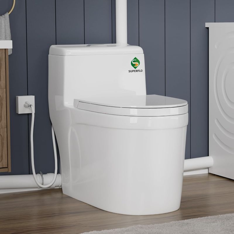 Photo 1 of **simila...it's stained**One Piece Macerating Toilet System with Macerator Toilet Pump, 600W Compact Upflush Toilet for Basement - 3 Inlets for Rear Outlet Toilet, Sink & Shower