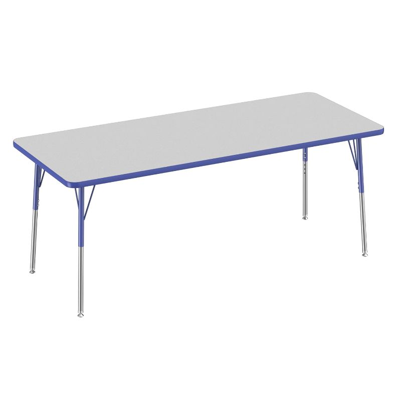 Photo 1 of ** only the table not complete**Rectangle Activity School and Office Table (30 x 72 inch), Standard Legs with Swivel Glides, Adjustable Height 19-30 inches - Gray Top and Blue Edge