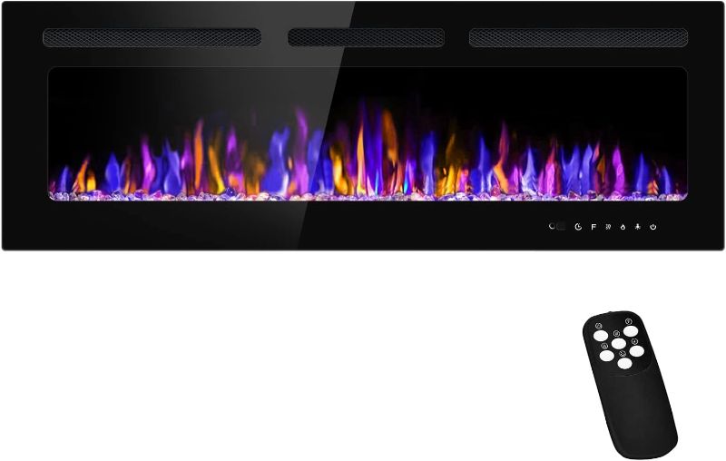 Photo 1 of  Electric Fireplace Wall Mounted and Recessed with Remote Control, 750/1500W Ultra-Thin Wall Fireplace Heater W/Timer Adjustable Flame Color and Brightness, Log Set & Crystal Options