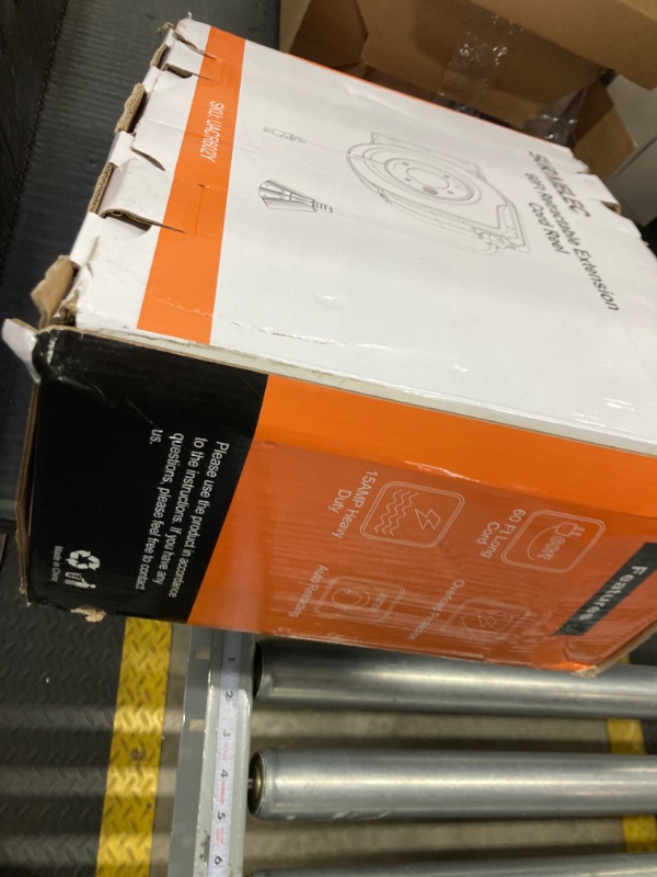 Photo 1 of SURAIELEC 12 Gauge Extension Cord Reel, 60 FT Retractable Extension Cord, 12 AWG/3C SJTOW Heavy Duty Power Cord, 15 AMP Circuit Breaker, Lighted Triple Tap, Ceiling or Wall Mount, UL Listed