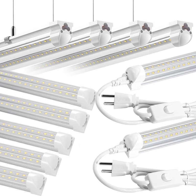 Photo 1 of 8FT LED Shop Light 10 Pack, Hanging/Surface Mount 6000K/White Light LED Tube Light, Plug & Play 72W 11520LM Super Bright High Output T8 LED Ceiling Lighting, Linkable Shop Lights for Garage