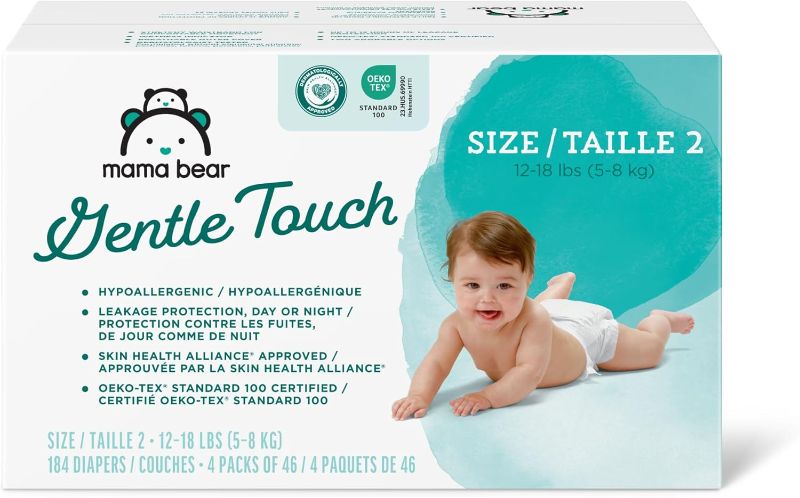 Photo 1 of 
Amazon Brand - Mama Bear Gentle Touch Diapers, Hypoallergenic, Size 6, 108 Count (4 packs of 27), White