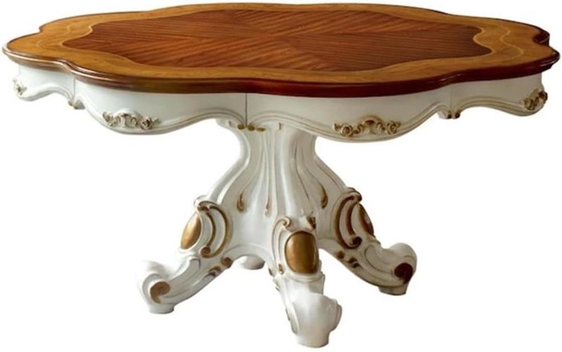 Photo 1 of Acme Picardy Round Wooden Dining Table in Antique Pearl and Cherry Oak