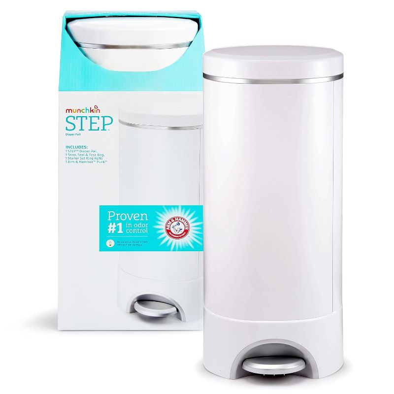 Photo 1 of Munchkin® Step Diaper Pail Powered by Arm & Hammer, #1 in Odor Control, Award-Winning, Includes 1 Refill Ring and 1 Snap, Seal & toss Bag
