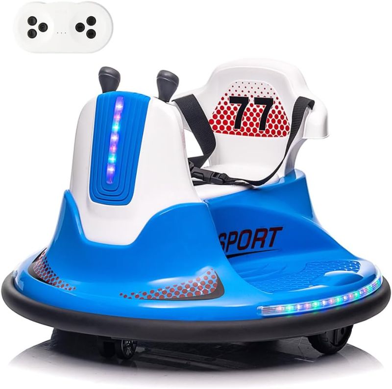 Photo 1 of Ride on Bumper Car, Electric Kids Ride On Car with Remote Control, Safety Belt, Music, Flashing Lights, 360 Degree Spin, 2 Driving Modes, Bumper Car for Toddlers,Boys and Girls,Blue
