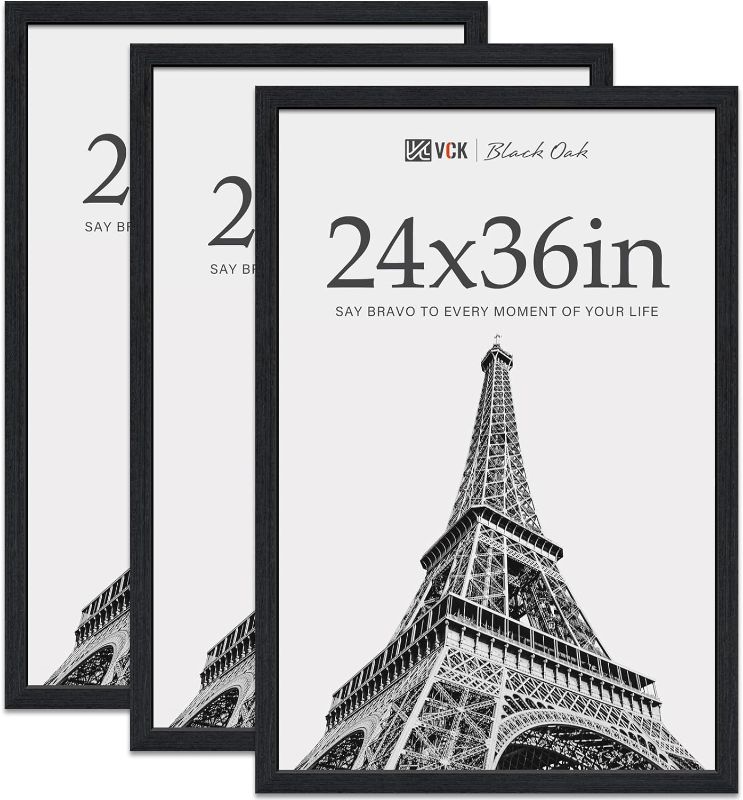Photo 1 of VCK 24x36 Poster Frame Black Oak - 3 Pack, Exclusive Natural Textured Solid Wood Picture Frame, Wall Hanging
