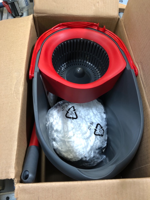 Photo 3 of O-Cedar EasyWring Microfiber Spin Mop, Bucket Floor Cleaning System, Red, Gray Spin Mop & Bucket