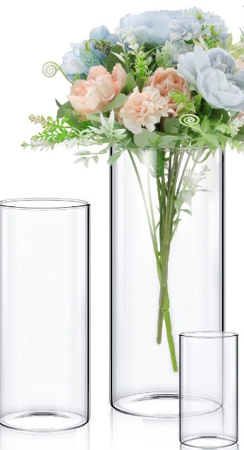 Photo 1 of 3 Pcs Glass Cylinder Vase Bulk Clear Different Sizes Candle Holder Decorative Centerpiece for Wedding Reception Home Flowers Modern Serene Spaces Living Glass Vases (4'', 6'', 10'' High)