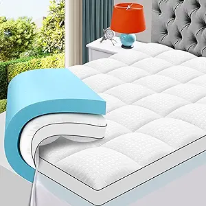Photo 1 of MASVIS Full Size Dual Layer 4 Inch Memory Foam Mattress Topper, 2 Inch Gel Memory Foam and 2 Inch Cooling Pillow Top Mattress Pad Cover for Back Pain, Medium Support Full 2"Memory Foam+2"Mattress Topper