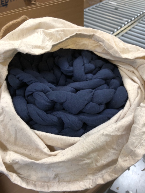 Photo 3 of Bearaby Napper Organic Hand-Knit Weighted Blanket for Adults - Chunky Knit Blanket - Sustainable, Breathable - Machine Washable for Easy Maintenance (Midnight Blue, 15 lbs) 15 lbs (40”x72”) Midnight Blue