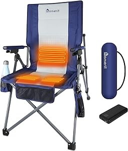Photo 1 of Heated Camping Chair with 12V 16000mAh Battery Pack, Portable Heated Chairs Outdoor Sports for Adults, Heavy Duty Folding Camp Warm Seat for Camping, Picnics, Beach (5 Pockets & Travel Bag)
