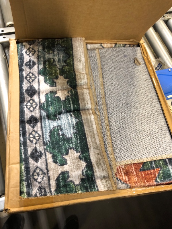 Photo 3 of RUGSURE Washable Area Rugs - Perfect for Living Room, Bedroom, Kids Room, Nursery - Stain & Water Resistant Non-Slip, Pet & Child Friendly, Vintage Tribal Area Rugs (Green, 8' x 10') Green 8' x 10'