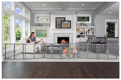Photo 1 of Regalo Plastic 192-Inch Super Wide Adjustable Baby Gate and Play Yard with Door, 2-in-1, Bonus Kit, Includes 4 Pack of Wall Mounts Gray w/ Door