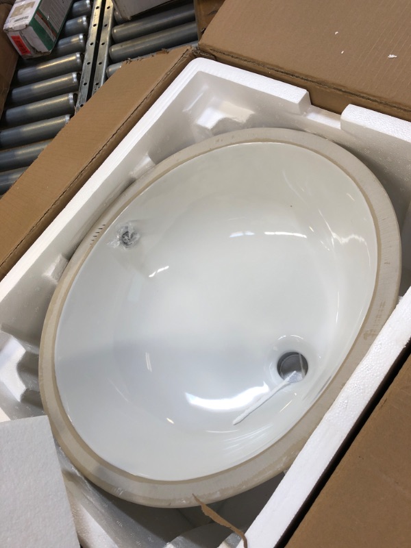 Photo 2 of Oval Vessel Sink Undermount - Donsdey 19"x16" Bathroom Vessel Sink Oval White Ceramic Porcelain Under Counter Vanity Sink Bowl Basin with Overflow 19"x16"-Oval Undermount White
